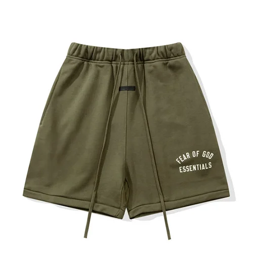 FEAR OF GOD FOG ESSENTIALS 複線高街男女夏季寬鬆短褲純棉五分褲 橄欖綠