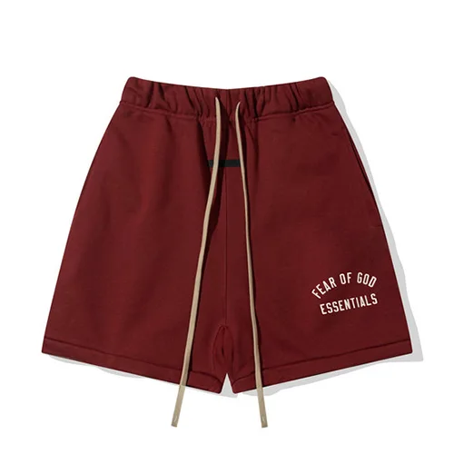 FEAR OF GOD FOG ESSENTIALS 複線高街男女夏季寬鬆短褲純棉五分褲 酒紅色
