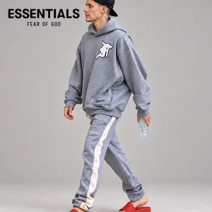 FEAR OF GOD ESSENTIALS 比伯同款 男女加州條紋拼接束腳衛褲 麻灰色