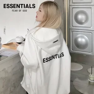 FOG ESSENTIALS 歐陽娜娜同款 男女反光字母薄絨拉鍊連帽外套 白色