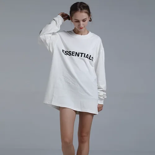 FOG FEAR OF GOD 複線 ESSENTIALS 立體硅膠字母高街男女寬鬆長袖T恤