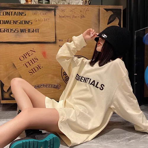FOG FEAR OF GOD 複線 ESSENTIALS 立體硅膠字母高街男女寬鬆長袖T恤