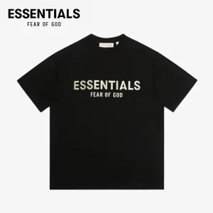 FOG ESSENTIALS 男女矽膠字母寬鬆純棉圓領短袖T恤 黑色