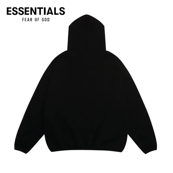ESSENTIALS 複線高街刺繡字母加絨連帽衫 黑色 ESSENTIALS 複線高街刺繡字母加絨連帽衫 黑色
