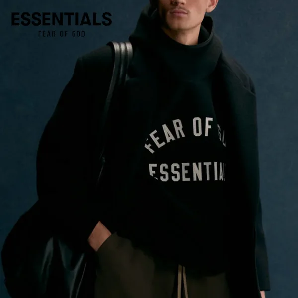 ESSENTIALS 複線高街刺繡字母加絨連帽衫 ESSENTIALS 複線高街刺繡字母加絨連帽衫 黑色