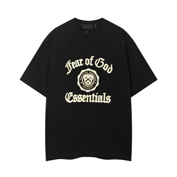 FEAR OF GOD FOG ESSENTIALS 複線高街男女重磅徽標短袖T恤 黑色