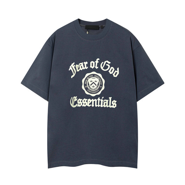 FEAR OF GOD FOG ESSENTIALS 複線高街男女重磅徽標短袖T恤 寶藍色