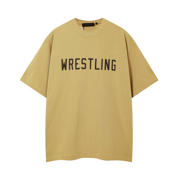 FOG FEAR OF GOD 複線 ESSENTIALS WRESTLING 美式高街男女單排字母純棉短袖T恤 黃色
