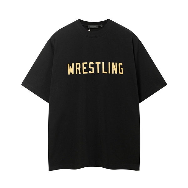FOG FEAR OF GOD 複線 ESSENTIALS WRESTLING 美式高街男女單排字母純棉短袖T恤 黑色