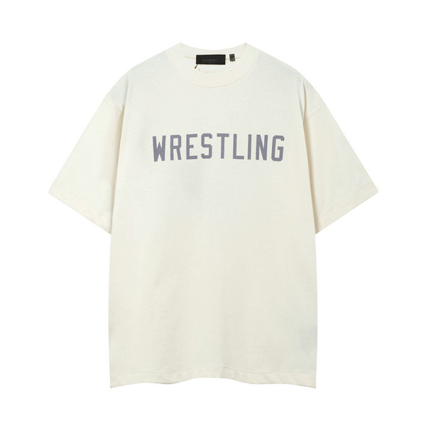 FOG FEAR OF GOD 複線 ESSENTIALS WRESTLING 美式高街男女單排字母純棉短袖T恤 奶白色