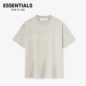 FOG ESSENTIALS 男女矽膠字母純棉寬鬆短袖T恤 燕麥灰