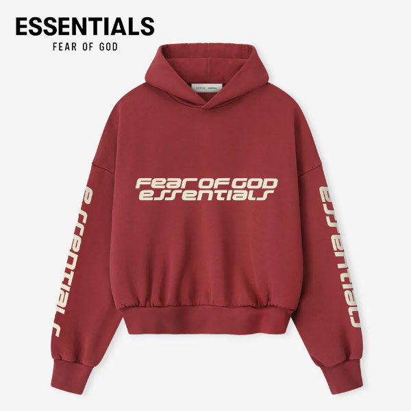 FEAR OF GOD 複線 ESSENTIALS 高街男女加絨款雙排字母雙袖圖案寬鬆落肩連帽衛衣 FEAR OF GOD 複線 ESSENTIALS 高街男女加絨款雙排字母雙袖圖案寬鬆落肩連帽衛衣